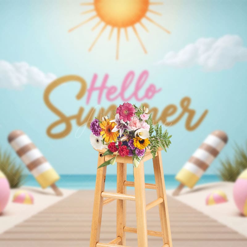 Aperturee - Aperturee Hello Summer Sandy Beach Cake Smash Photo Backdrop