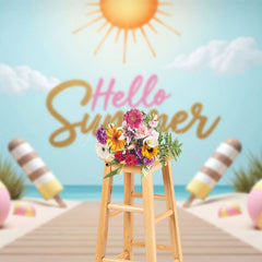 Aperturee - Aperturee Hello Summer Sandy Beach Cake Smash Photo Backdrop