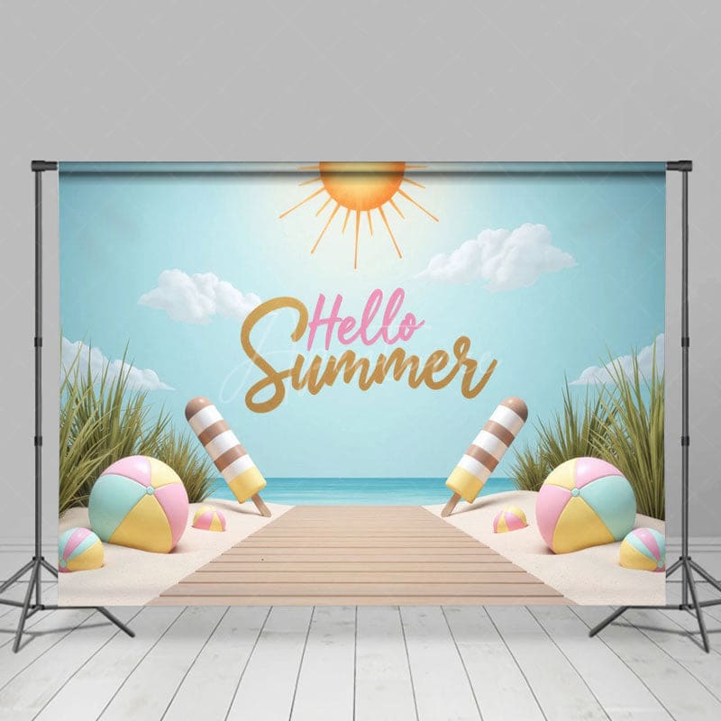 Aperturee - Aperturee Hello Summer Sandy Beach Cake Smash Photo Backdrop