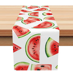 Aperturee - Aperturee Hello Summer Table Runner with Fresh Watermelon Print Fun Kitchen Decor for Outdoor BBQ and Picnic Party
