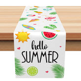Aperturee - Aperturee Hello Summer Table Runner with Watermelon and Beach Print for Outdoor BBQ and Picnic Party Kitchen Decor