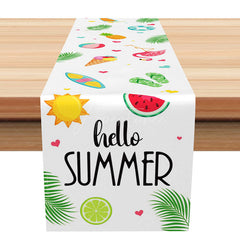 Aperturee - Aperturee Hello Summer Table Runner with Watermelon and Beach Print for Outdoor BBQ and Picnic Party Kitchen Decor