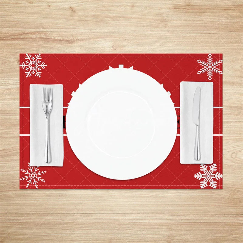 Aperturee - Aperturee Hello Winter Set of 4 Placemats Red with White Snowflakes Modern Holiday Table Mats Decor