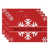 Aperturee - Aperturee Hello Winter Set of 4 Placemats Red with White Snowflakes Modern Holiday Table Mats Decor