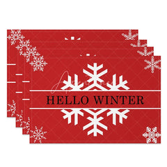 Aperturee - Aperturee Hello Winter Set of 4 Placemats Red with White Snowflakes Modern Holiday Table Mats Decor