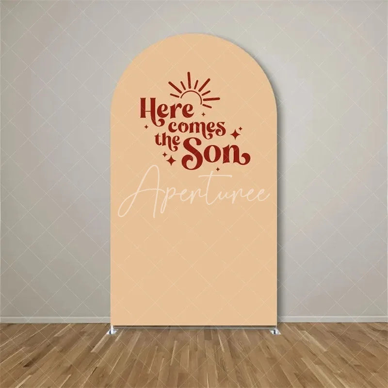 Aperturee - Aperturee Here Comes The Son Arch Backdrop Boho Sun Terracotta Background for Baby Shower