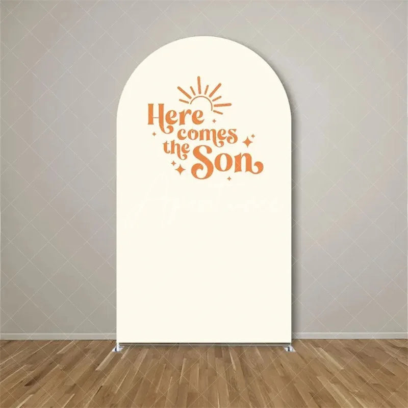 Aperturee - Aperturee Here Comes The Son Arch Backdrop Boho Sun Terracotta Background for Baby Shower
