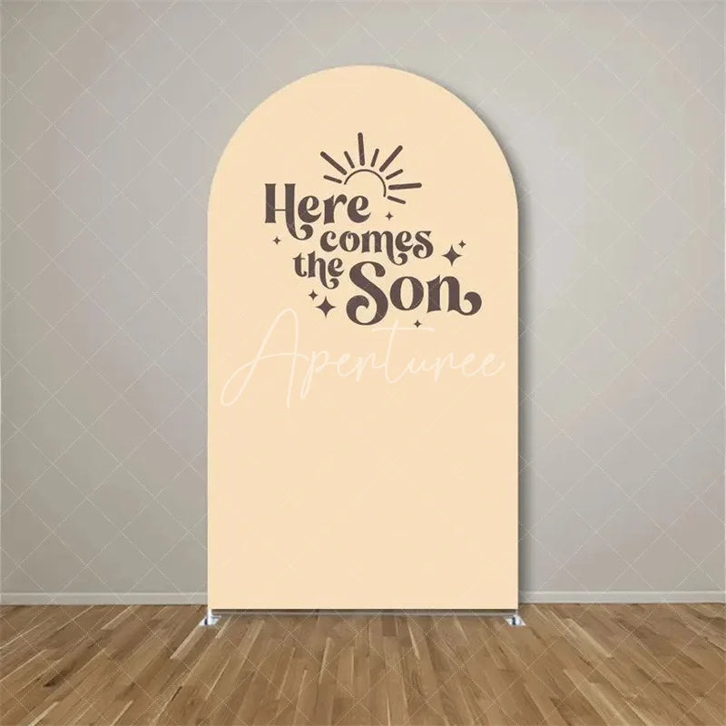 Aperturee - Aperturee Here Comes The Son Arch Backdrop Boho Sun Terracotta Background for Baby Shower
