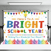 Aperturee - Aperturee Here’s To A Bright School Year Backdrop Colorful Pencils Crayons Apple First Day of School Party