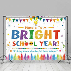 Aperturee - Aperturee Here’s To A Bright School Year Backdrop Colorful Pencils Crayons Apple First Day of School Party
