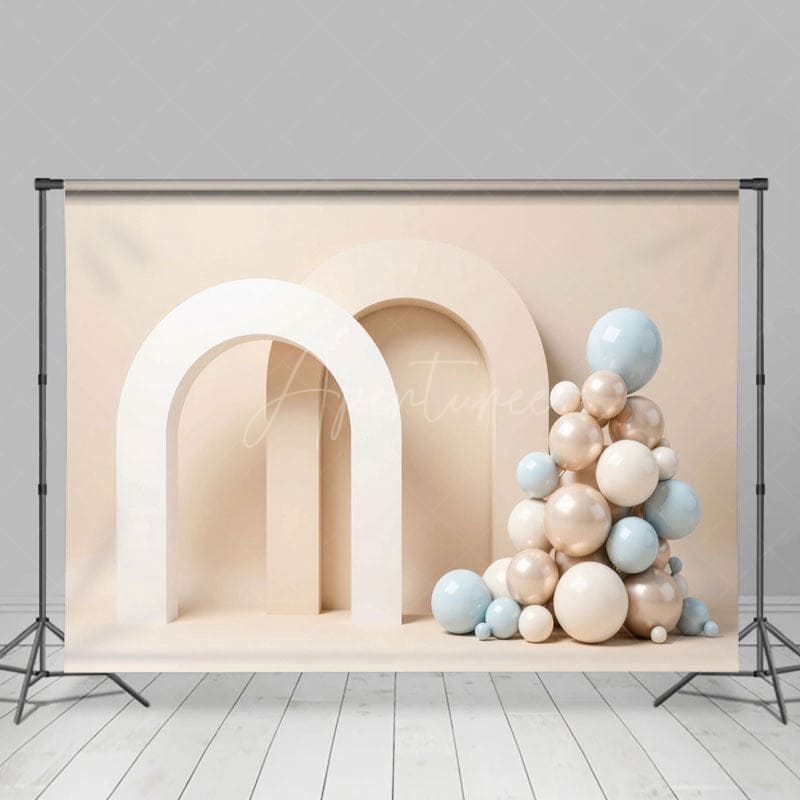 Aperturee - Aperturee Hint Of Blue Arch Balloons Wedding Photo Backdrop