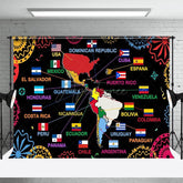 Aperturee - Aperturee Hispanic Heritage Month Backdrop with Map of Latin America Flags of Latino Countries Educational Fiesta Decor