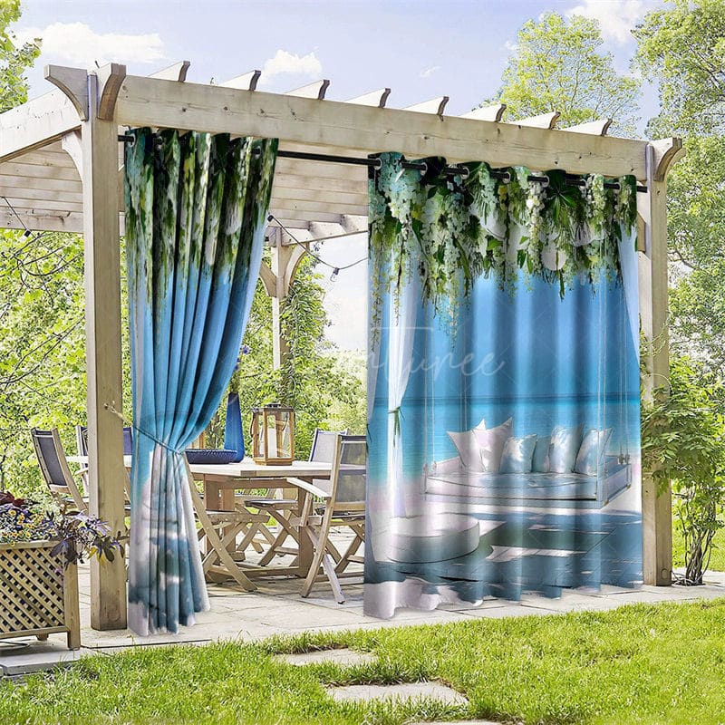 Aperturee - Aperturee Holiday Villa Waterproof Printed Outdoor Curtains