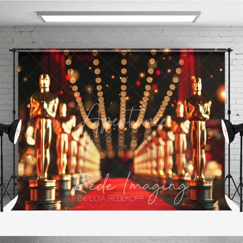Aperturee - Aperturee Hollywood Awards Night Photography Backdrop Red Carpet Golden Statues Event Background VIP Movie Star Party Prop