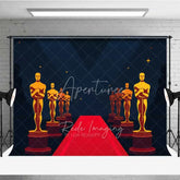 Aperturee - Aperturee Hollywood Movie Night Photography Backdrop Red Carpet Golden Statue Awards Party Decoration VIP Ceremony Photo