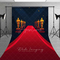 Aperturee - Aperturee Hollywood Movie Night Sweep Photo Backdrop Red Carpet Golden Statue Awards Background VIP Ceremony Floor Prop