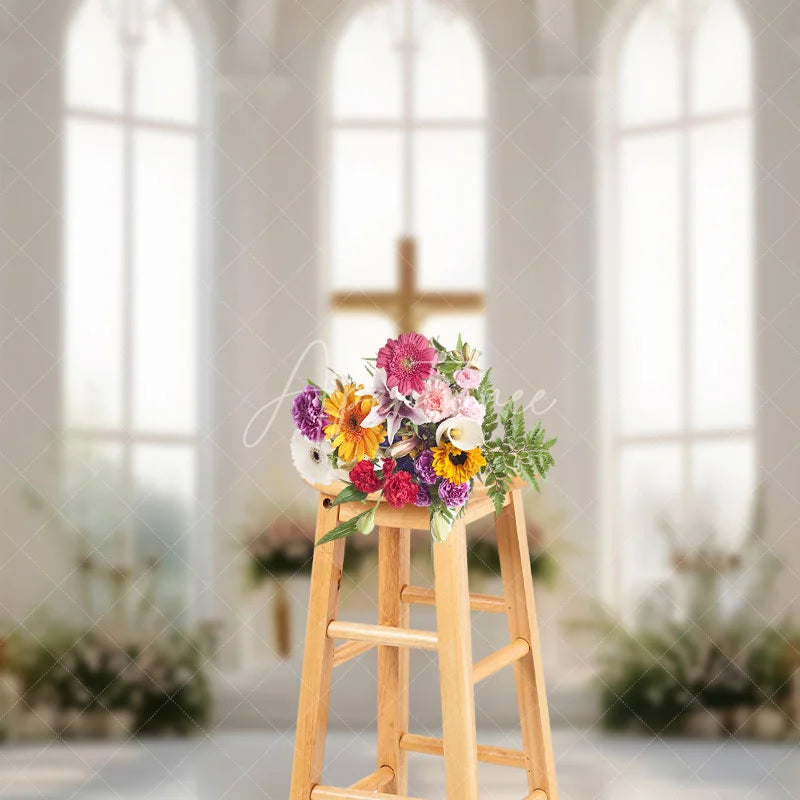 Aperturee - Aperturee Holy Church Cross Greenery Floral Wedding Backdrop