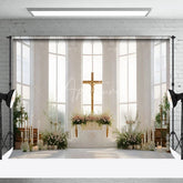 Aperturee - Aperturee Holy Church Cross Greenery Floral Wedding Backdrop