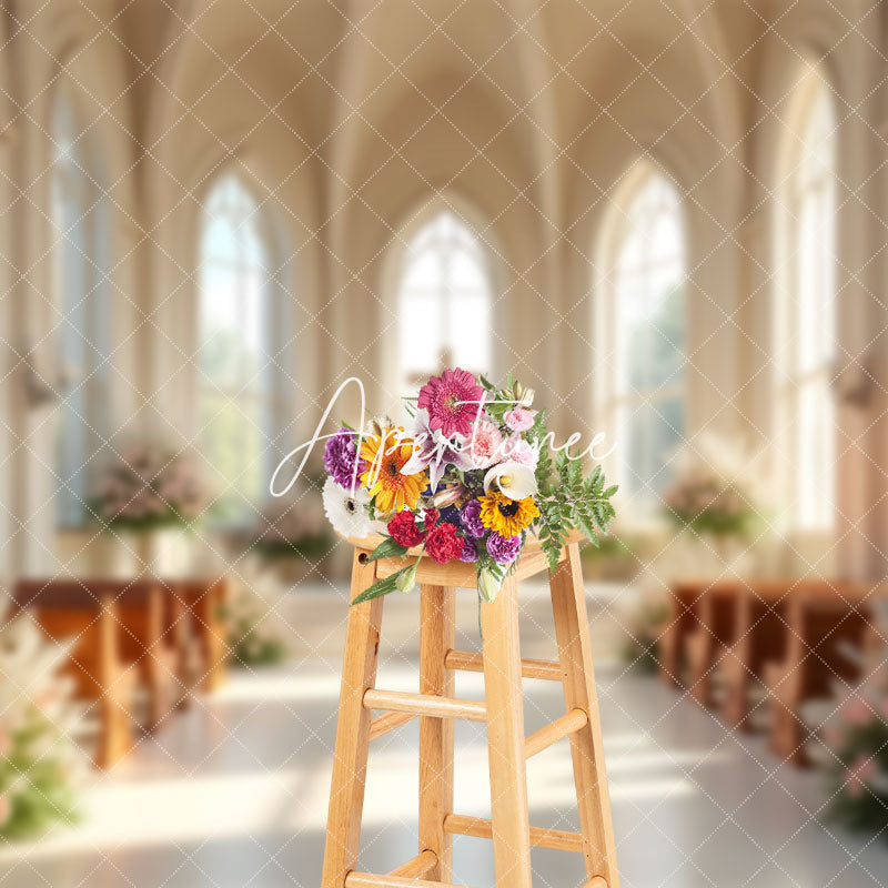 Aperturee - Aperturee Holy Church Floral Sunlight Wedding Photo Backdrop