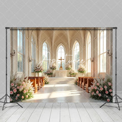 Aperturee - Aperturee Holy Church Floral Sunlight Wedding Photo Backdrop