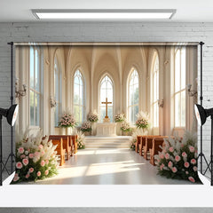 Aperturee - Aperturee Holy Church Floral Sunlight Wedding Photo Backdrop