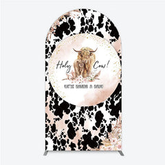Aperturee - Aperturee Holy Cow We’re Having a Baby Arch Backdrop Boho Highland Cow Theme Pampas Grass Baby Shower Party Decor