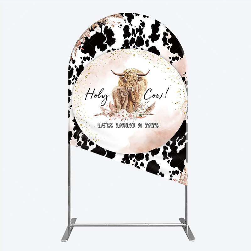 Aperturee - Aperturee Holy Cow We’re Having a Baby Arch Backdrop Boho Highland Cow Theme Pampas Grass Baby Shower Party Decor