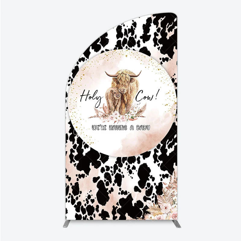 Aperturee - Aperturee Holy Cow We’re Having a Baby Half Moon Arch Backdrop Boho Highland Cow Theme Pampas Grass Baby Shower Party Decor