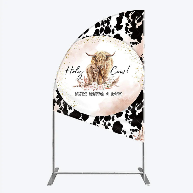 Aperturee - Aperturee Holy Cow We’re Having a Baby Half Moon Arch Backdrop Boho Highland Cow Theme Pampas Grass Baby Shower Party Decor