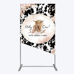 Aperturee - Aperturee Holy Cow We’re Having a Baby Rectangle Backdrop Boho Highland Cow Theme Pampas Grass Baby Shower Party Decor
