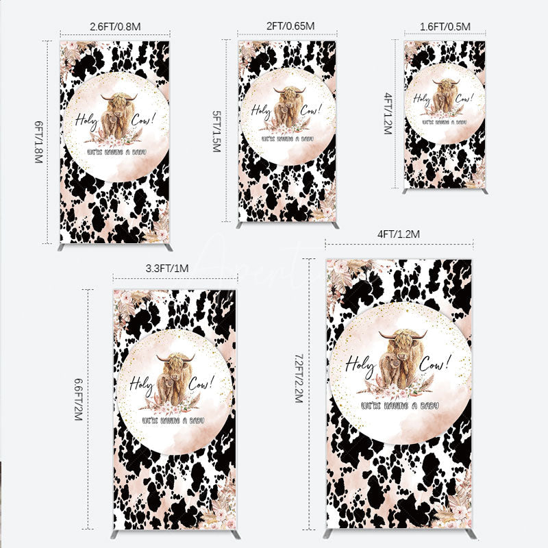 Aperturee - Aperturee Holy Cow We’re Having a Baby Rectangle Backdrop Boho Highland Cow Theme Pampas Grass Baby Shower Party Decor