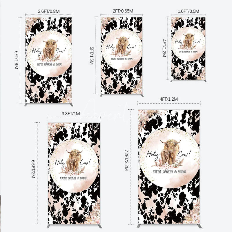 Aperturee - Aperturee Holy Cow We’re Having a Baby Rectangle Backdrop Boho Highland Cow Theme Pampas Grass Baby Shower Party Decor