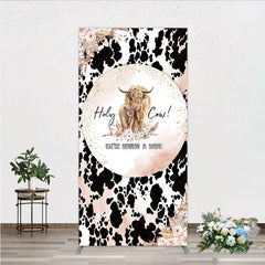 Aperturee - Aperturee Holy Cow We’re Having a Baby Rectangle Backdrop Boho Highland Cow Theme Pampas Grass Baby Shower Party Decor