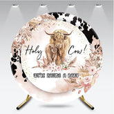 Aperturee - Aperturee Holy Cow We’re Having a Baby Round Backdrop Boho Highland Cow Theme Pampas Grass Baby Shower Party Decor