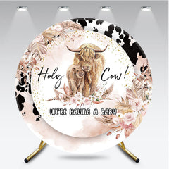 Aperturee - Aperturee Holy Cow We’re Having a Baby Round Backdrop Boho Highland Cow Theme Pampas Grass Baby Shower Party Decor