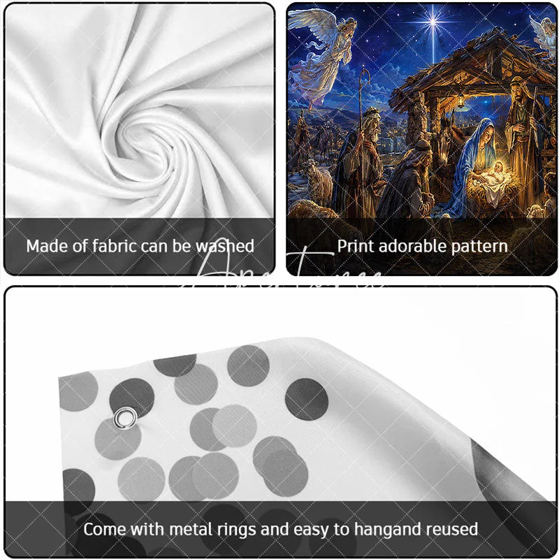 Aperturee - Aperturee Holy Family Nativity Scene Christmas Garage Door Banner with Angels and Wise Men Religious Holiday Decor