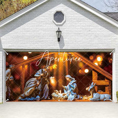 Aperturee - Aperturee Holy Light Bokeh Jesus Birth Barn Garage Door Banner