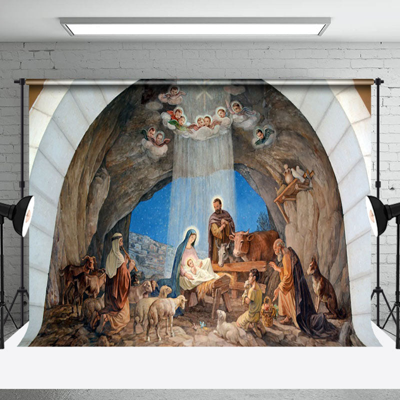 Aperturee - Aperturee Holy Night Light Arch Nativity Christmas Backdrop