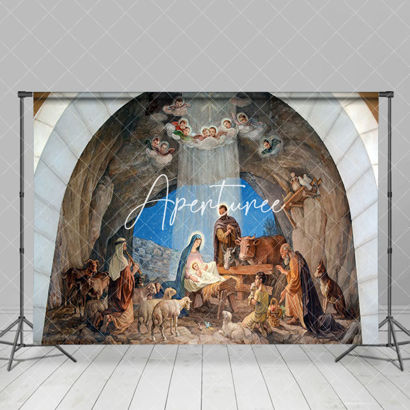 Aperturee - Aperturee Holy Night Light Arch Nativity Christmas Backdrop