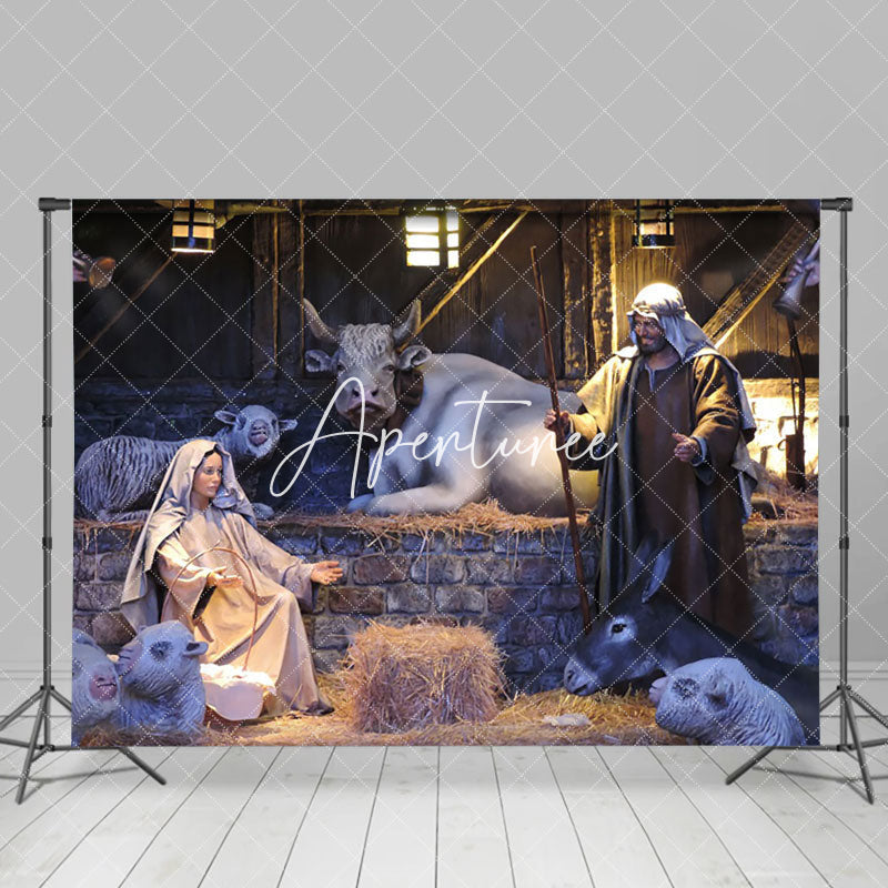 Aperturee - Aperturee Holy Night Rural Bullpen Nativity Christmas Backdrop