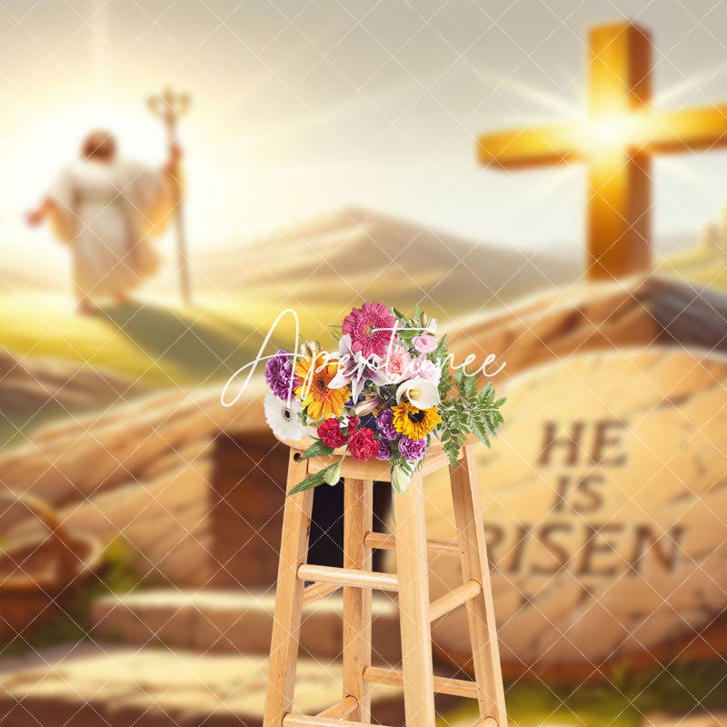 Aperturee - Aperturee Holy Sunlight Plain Cross Jesus Tomb Easter Backdrop