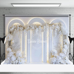 Aperturee - Aperturee Holy White Arch Lighted Wall Floral Wedding Backdrop