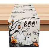 Aperturee - Aperturee Horror Night Halloween Table Runner Spooky Boo with Jack O’ Lantern Scary Haunted House Party Decoration