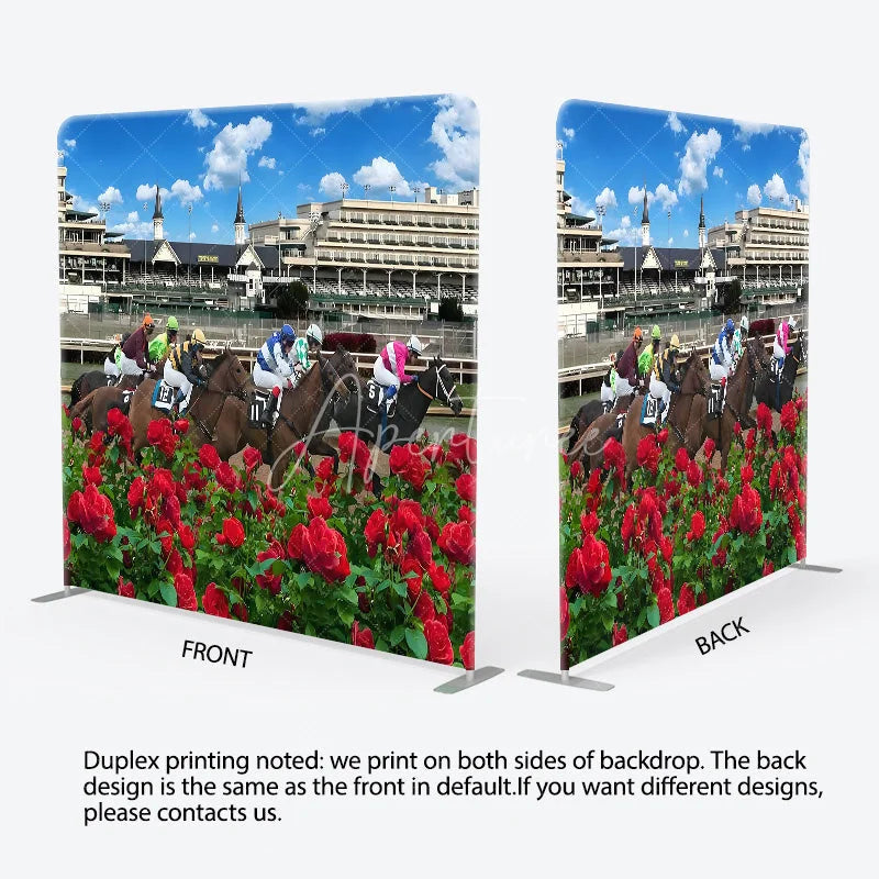 Aperturee - Aperturee Horse Racing Tension Fabric Backdrop Jockey Red Roses Decor Spring Derby Theme Background for Birthday Party