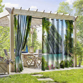 Aperturee - Aperturee Hot Beach Plant Waterproof Printed Outdoor Curtains