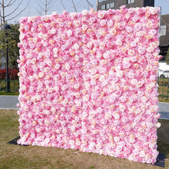 Aperturee - Aperturee Hot Pink Artificial Flower Wall Roll Curtain Decor