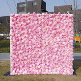 Aperturee - Aperturee Hot Pink Artificial Flower Wall Roll Curtain Decor