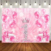 Aperturee - Aperturee Hot Pink Balloon Crown Happy 1st Birthday Backdrop