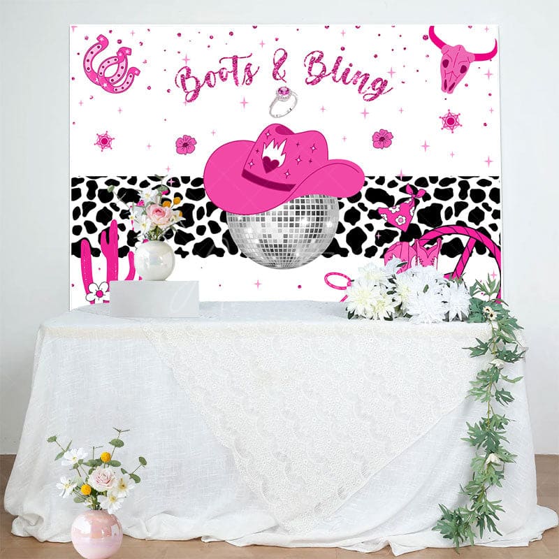 Aperturee - Aperturee Hot Pink Boots And Bling Cowgirl Birthday Backdrop