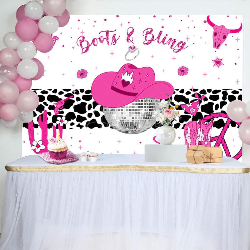 Aperturee - Aperturee Hot Pink Boots And Bling Cowgirl Birthday Backdrop